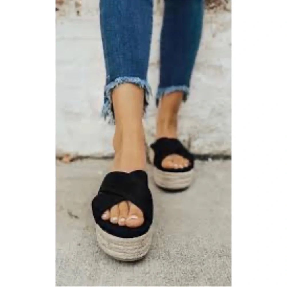 MIU MIU Suede Espadrille Platform Slip on Slides Sandals Black size 8 NEW